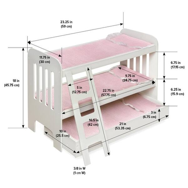 Badger Basket Trundle Doll Bunk Bed with Ladder and Free Personalization Kit - White/Pink - 23.25" x 11.75" x 18"