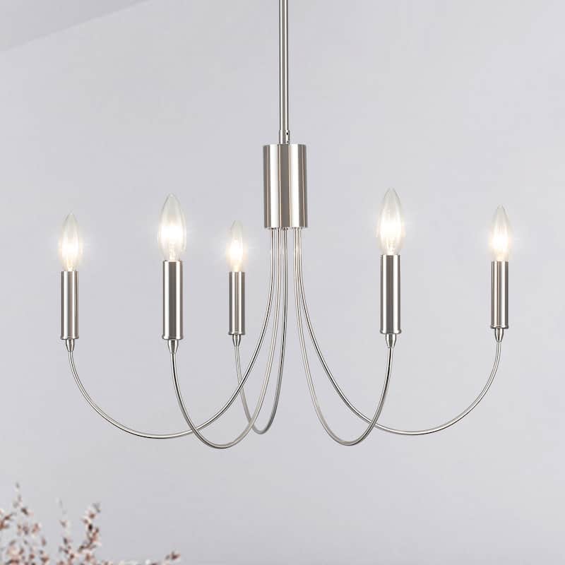 5-Light 23.62 in. Classic Chandelier for Kitchen Living Room - Nickel