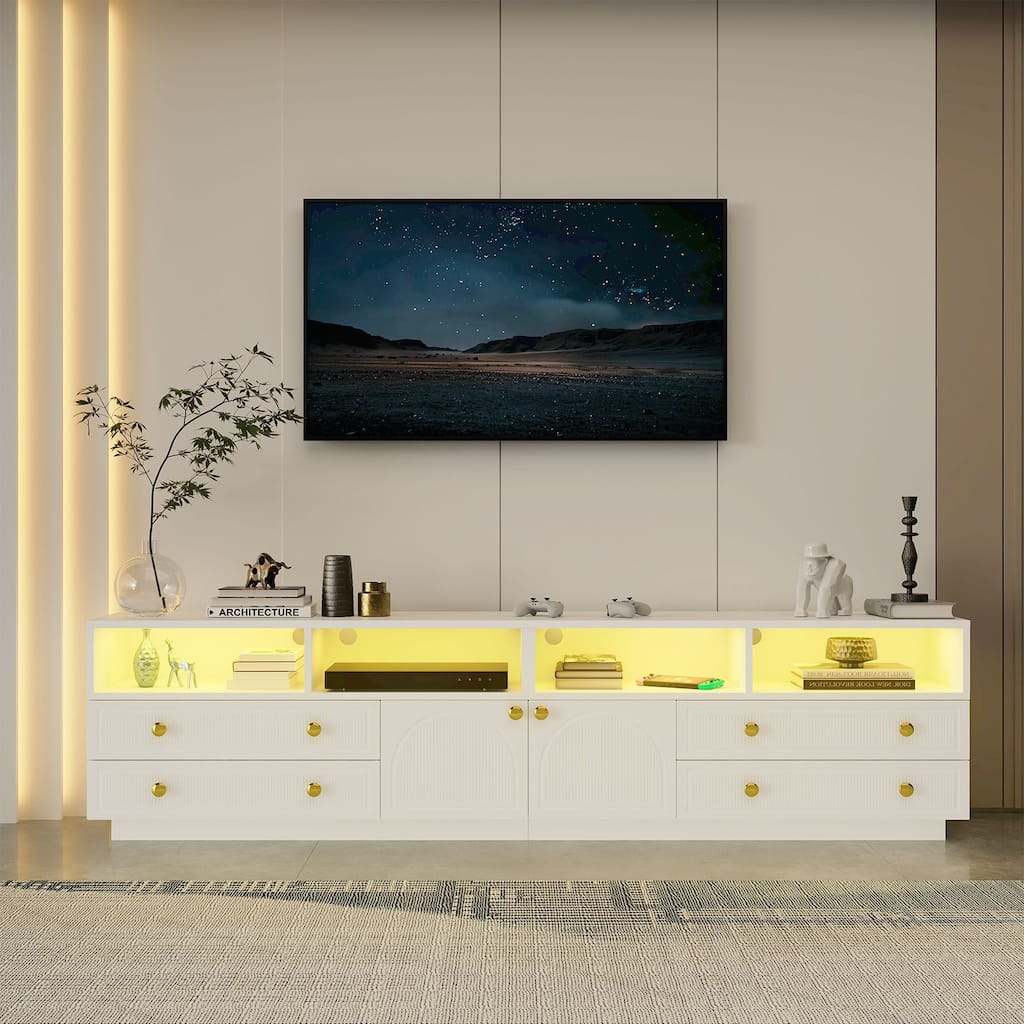 Gymojoy 86.6" LED TV Stand for 85-100 Inch TV, Modern Fluted Entertainment Center, 8 Drawers & Cabinet, Smart TV Console.