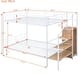 White Full Size Metal Bunk Bed with Storage Stairs and Wardrobe, Sturdy Dormitory Heavy Duty Metal Bedframe with Safety Rails