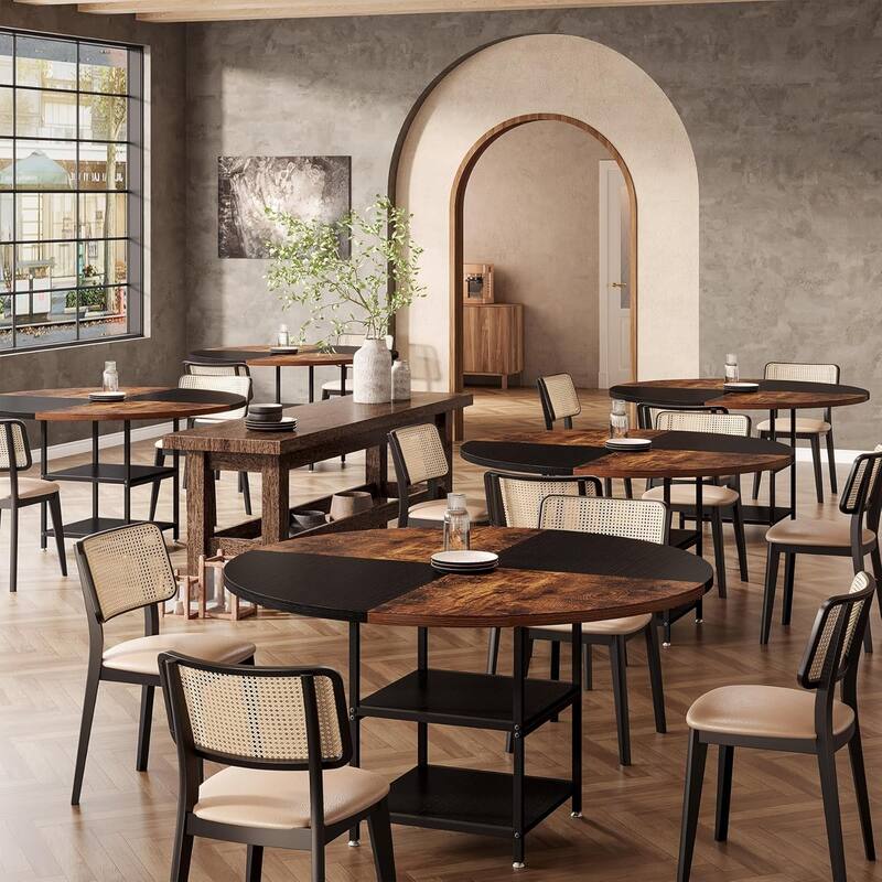 47-Inch Round Wood Dining Table for 4 With Storage Shelf Large Kitchen Table for Home Dining/Living Room