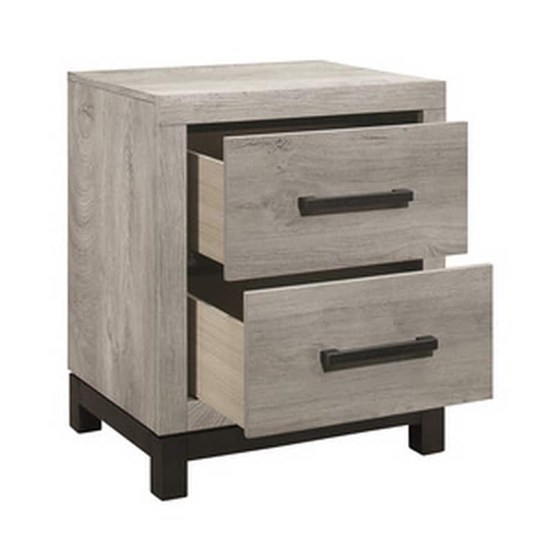 Deena 25 Inch Classic 2 Drawer Nightstand, Metal Handles, Wood Grain Gray