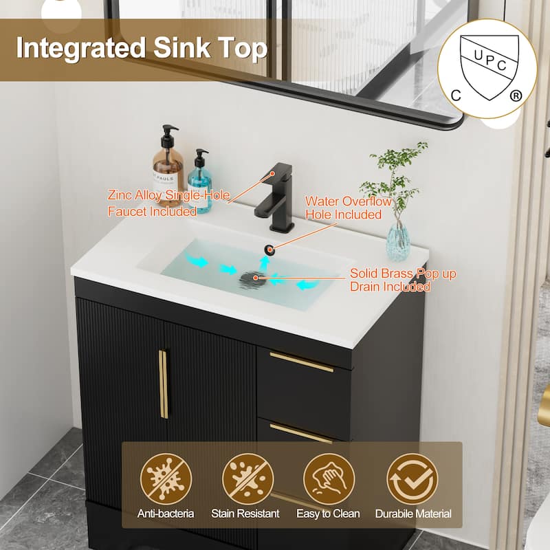 Vertical Stripes Bathroom Vanity Set with Sink Top & Faucet