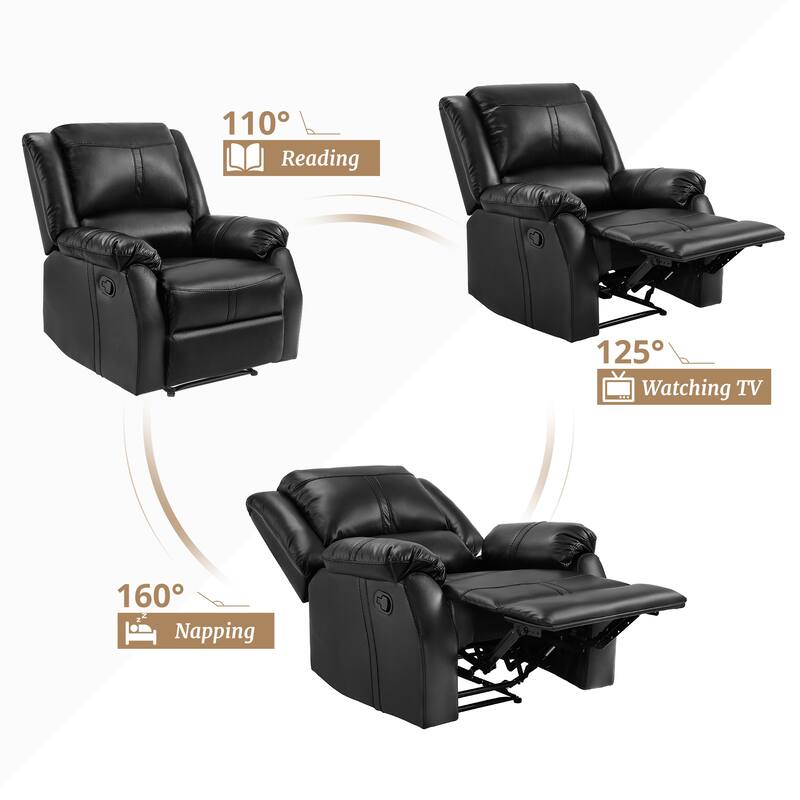 Faux Leather Recliner Sofa, Classic And Traditional Manual Recliner Chair With Comfortable Arms And Single Sofa For Living Room
