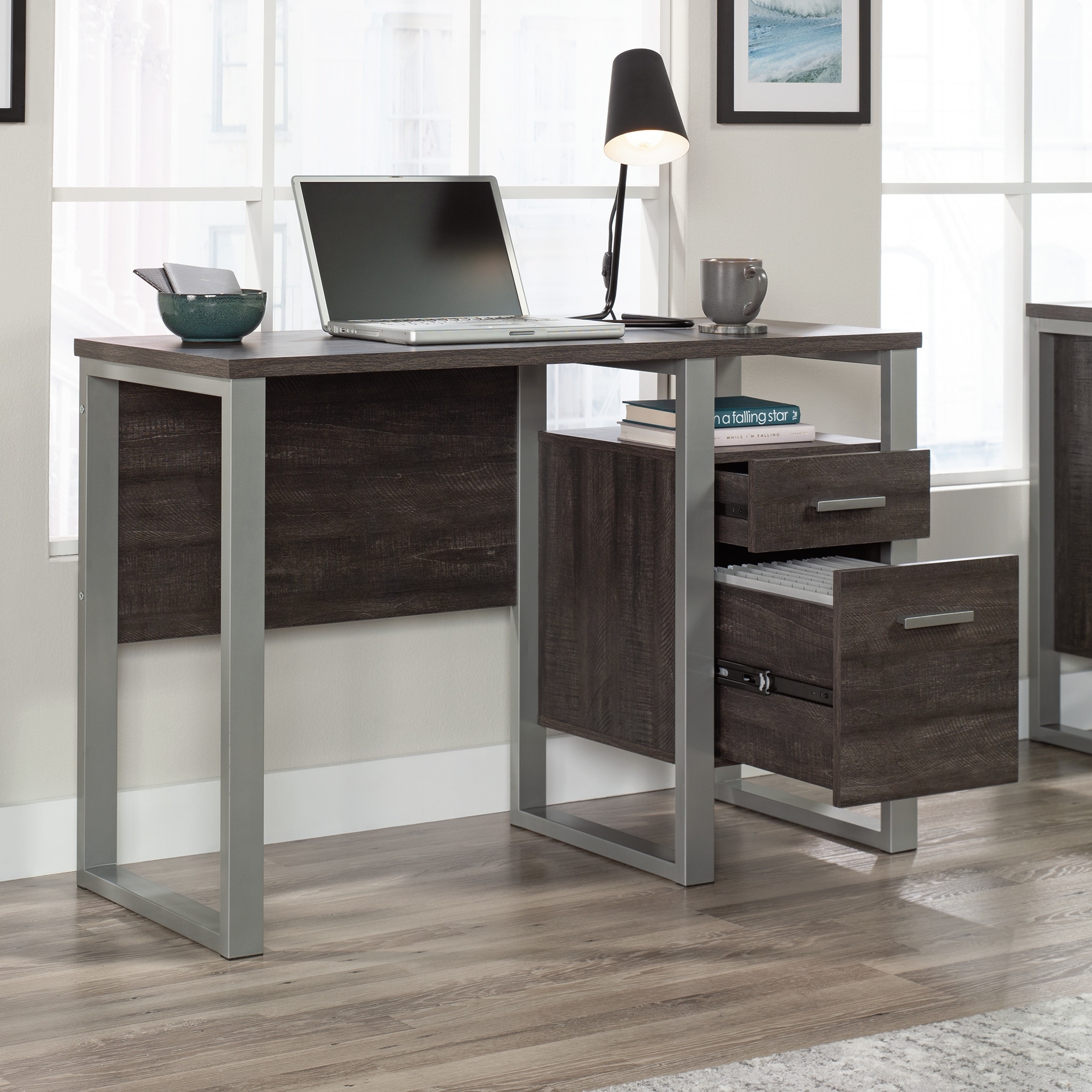 Black Compact Office Desk 45 Inch with Storage Drawer for Home