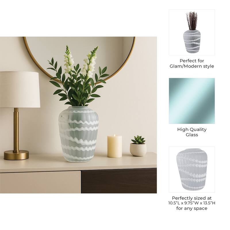 Carved Glass Vase with Vertical Strips Pattern Finish - White