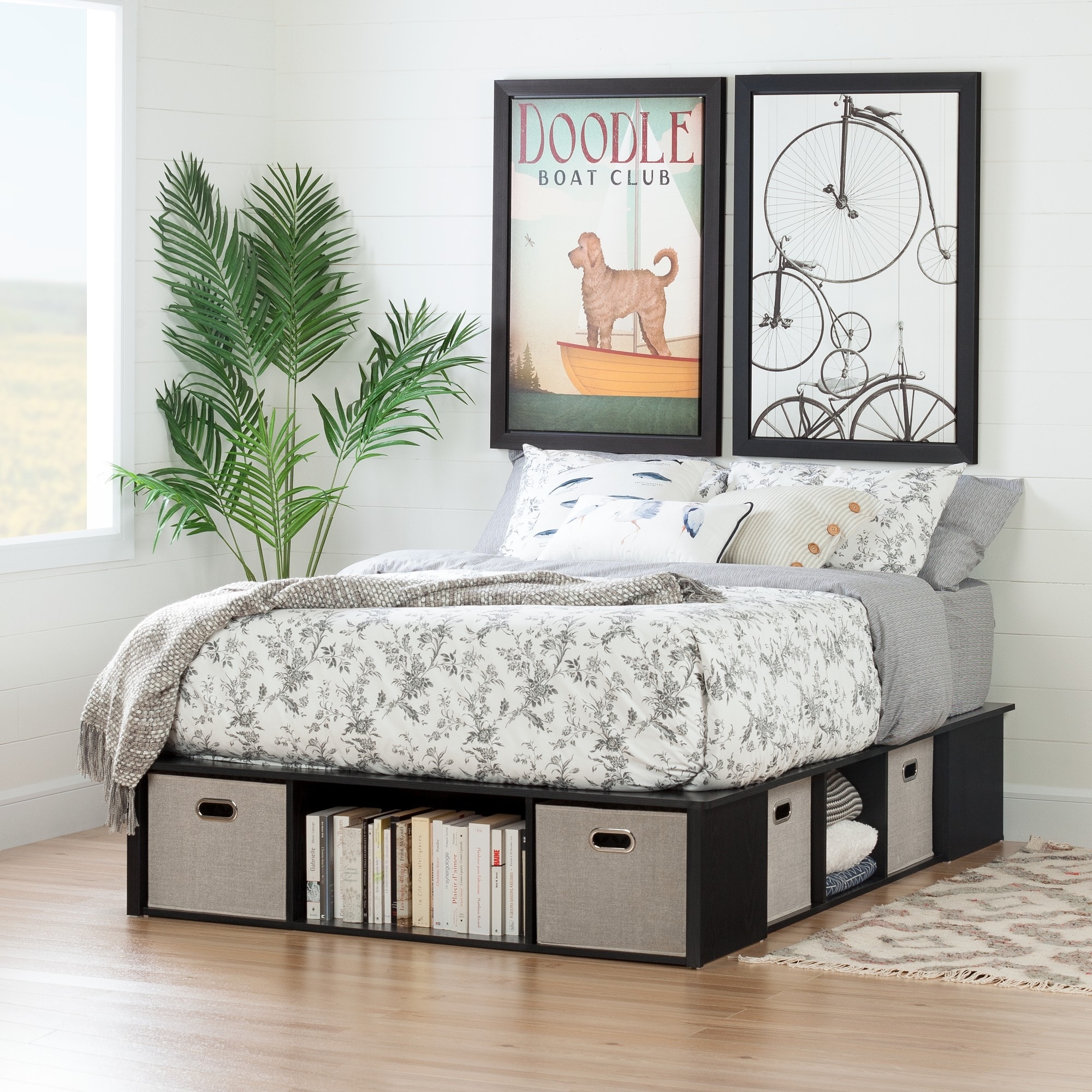 Flexible Contemporary Full size Storage Bed w/ 4 Baskets   On Sale 