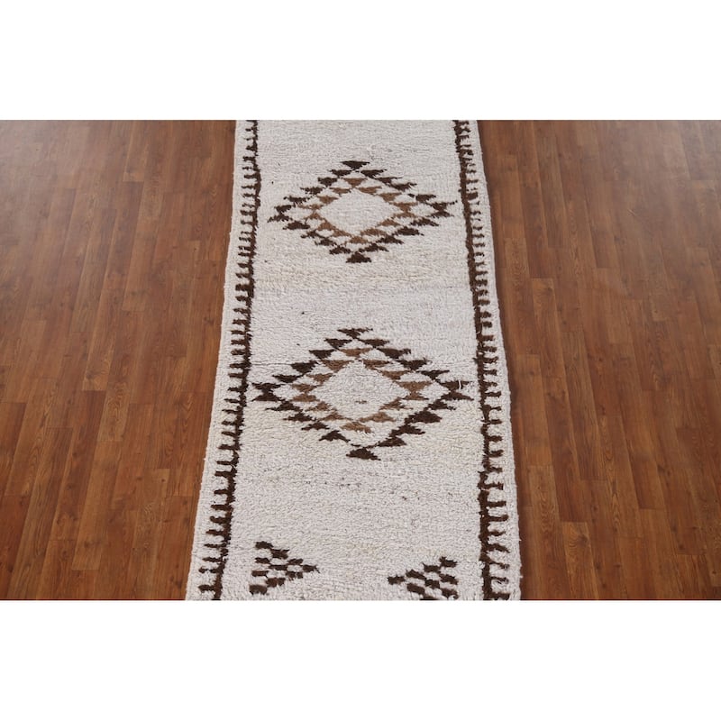 Geometric Anatolian Turkish Runner Rug Handmade Hallway Wool Carpet - 3'4"x 11'3"