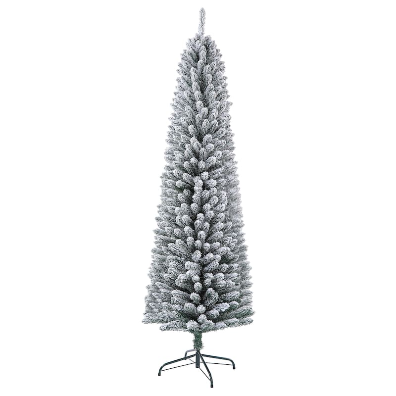 7 Feet Prelit Snow Flocked Pencil Christmas Tree Decoration Artificial