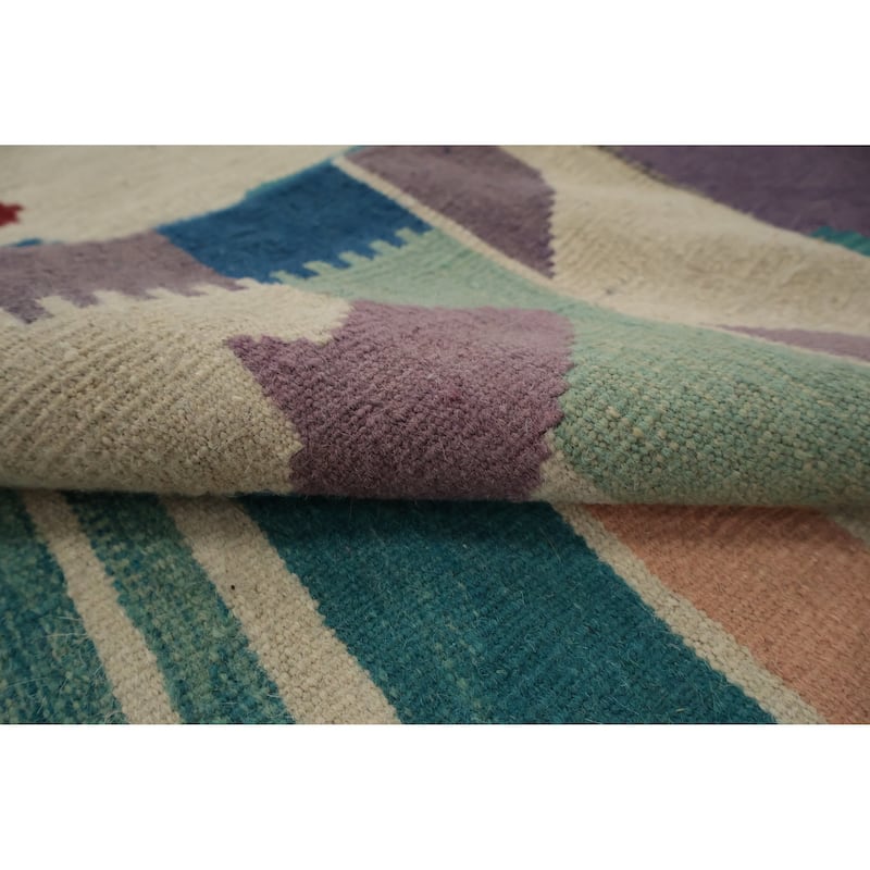 Hand Woven Oriental 100% Wool Carpet Southwestern Tribal Multi-Colored Kilim Area Rug - 11' 6'' X 8' 2''