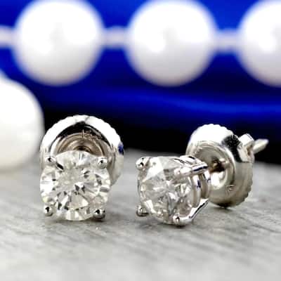 Auriya 14k White Gold 1ct to 3ctw Round Clarity-enhanced Diamond Stud Earrings (I-J, I2-I3)