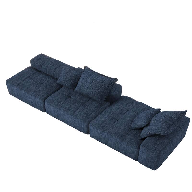 Oversized Floor Sectional Sofa with Ottoman & Chaise Lounge, Chenille Fabric Modular Couch with 4 Pillows for Living Room