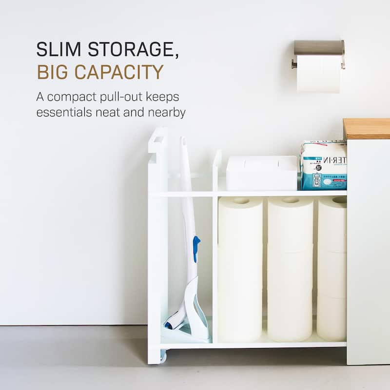 Yamazaki Home Pull-Out Bathroom Storage Cabinet, Steel and Wood - L 22.05 x W 5.51 x H 21.65 inches