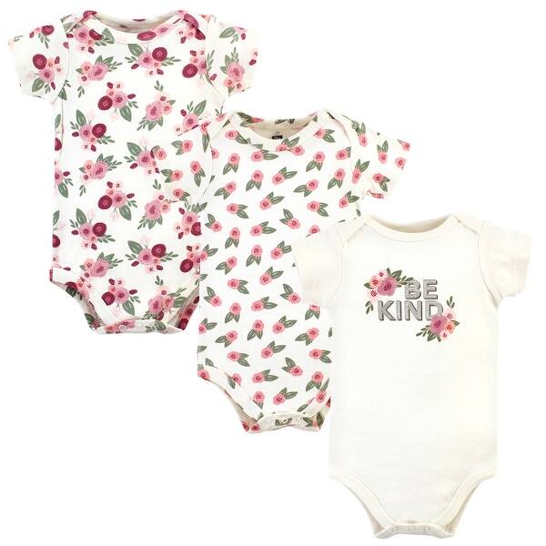 slide 1 of 1, Hudson Baby Infant Girl Cotton Bodysuits, Be Kind Flower 0-3 Months - Be Kind Flower