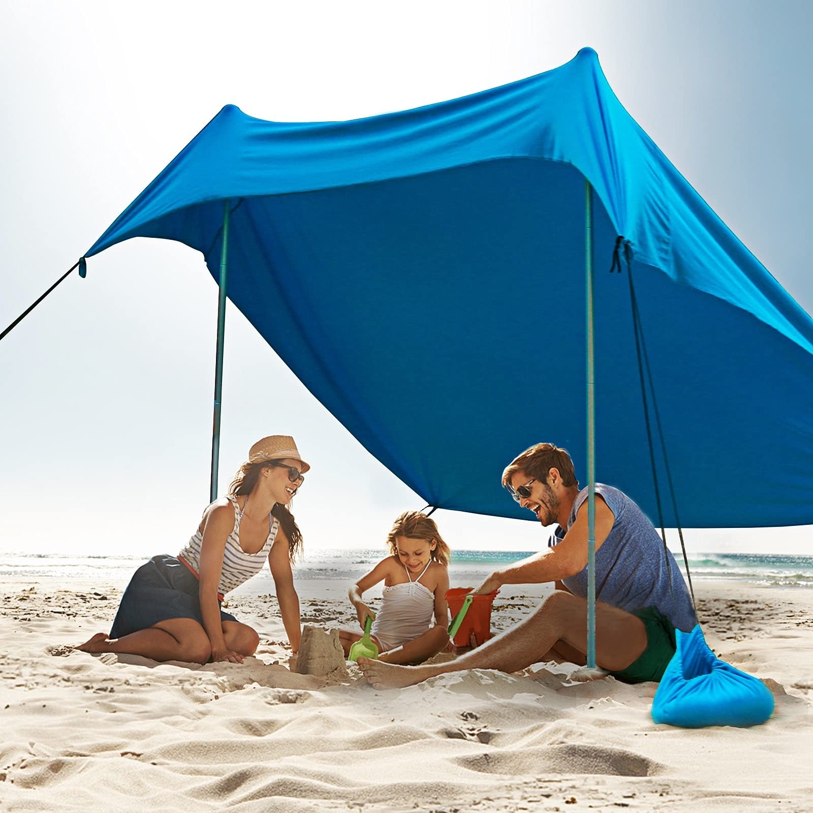 ALPHA CAMP Beach Tent Canopy, Portable Sun Shelter Sun Shade 7x7 FT with  Sandbag Anchors, 2 Pole Pop Up Outdoor Shelter Family Size for Beach
