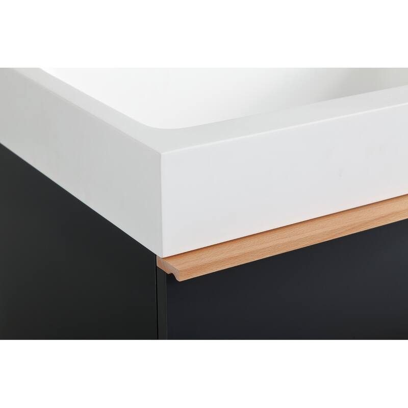 24 Inch Black Wall Mounted Bathroom Vanity With Integrated Acrylic Sink, 2 Soft-Close Drawers, Pre-Assembled