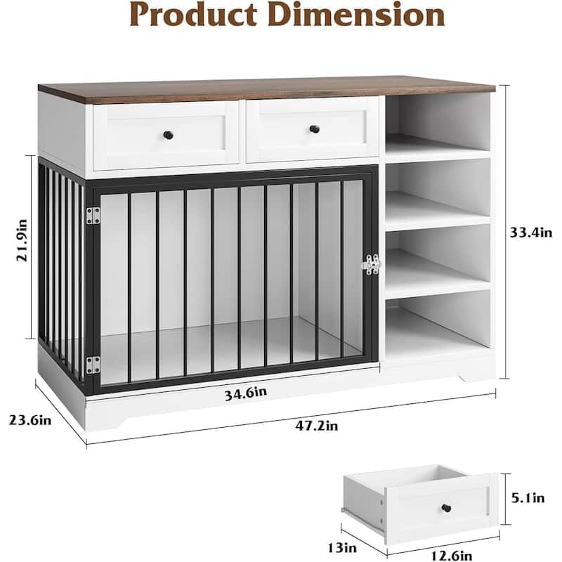 Dog Crate Furniture with Drawers, Shelves, End Table Design