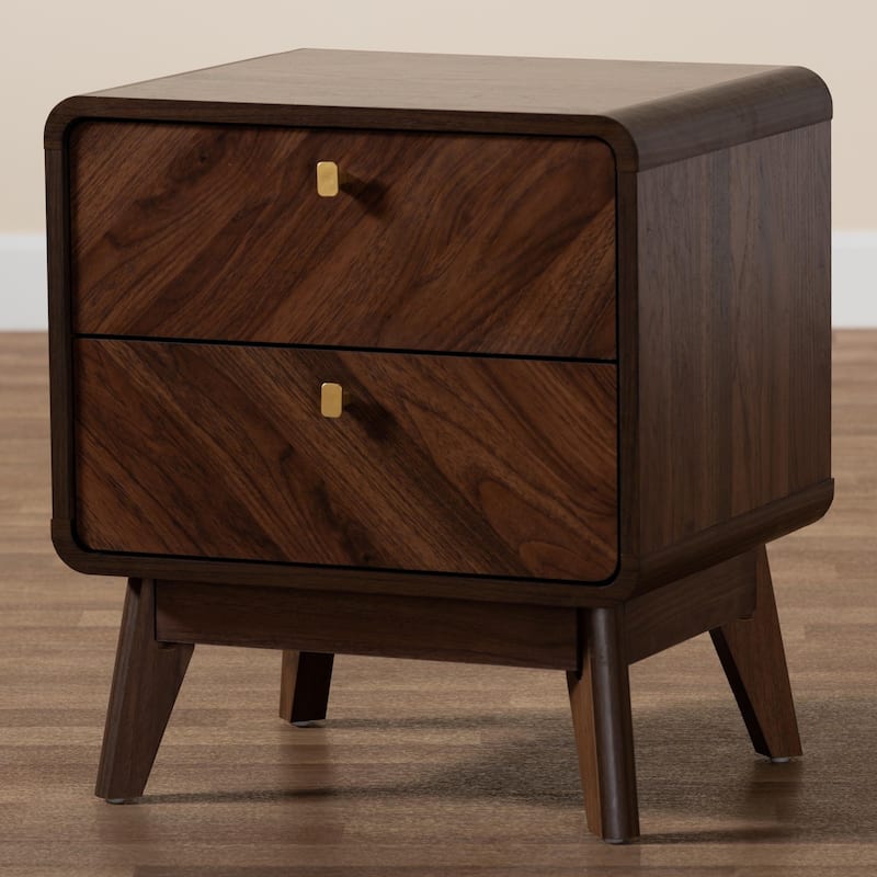 Markell Mid-Century Transitional Walnut Brown Finished Wood 2-Drawer Nightstand