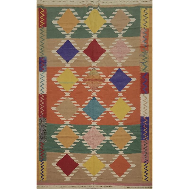 Hand Woven Oriental 100% Wool Carpet Southwestern Modern Multi-Colored Kilim Area Rug - 9' 9'' X 6' 8''