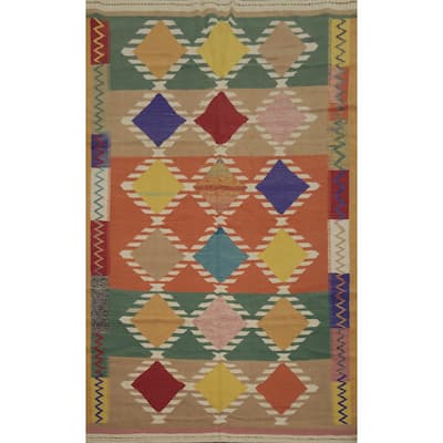 Hand Woven Oriental 100% Wool Carpet Southwestern Modern Multi-Colored Kilim Area Rug - 9' 9'' X 6' 8''