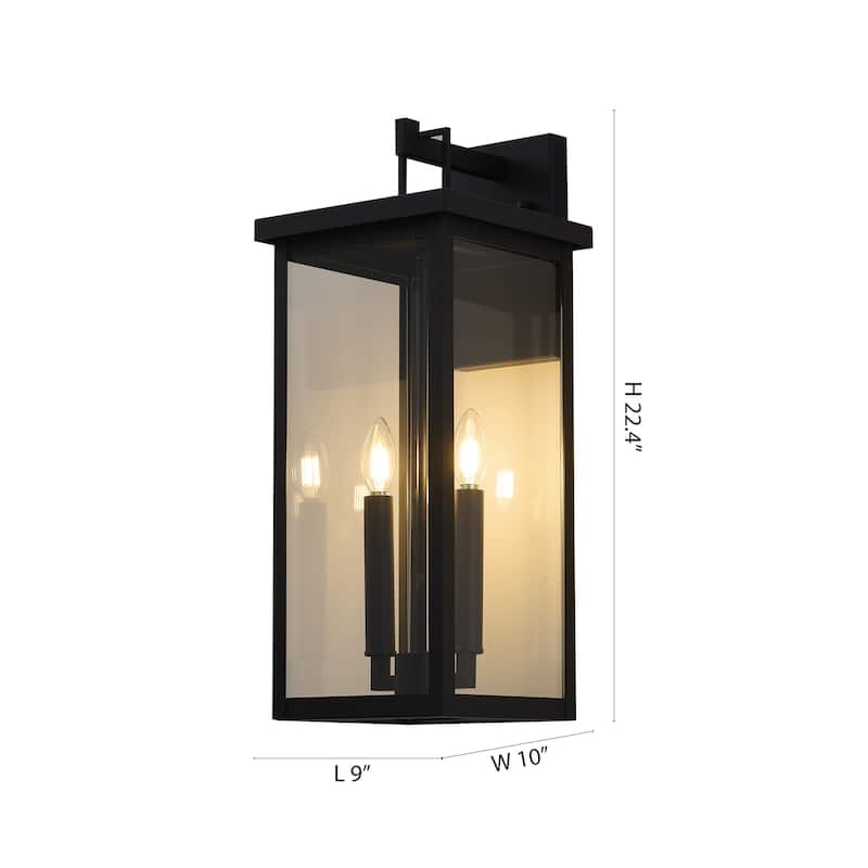 2-Light Matte Black Outdoor Wall Sconce With A Clear Glass Shade
