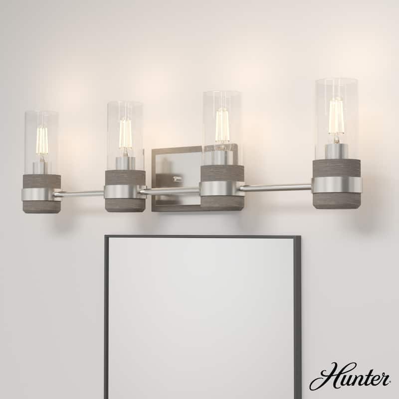 Hunter River Mill Rustic Vanity Wall Light - Mountain, Modern Farmhouse - Damp Rated! - 30" 4 -Light - Brushed Nickel