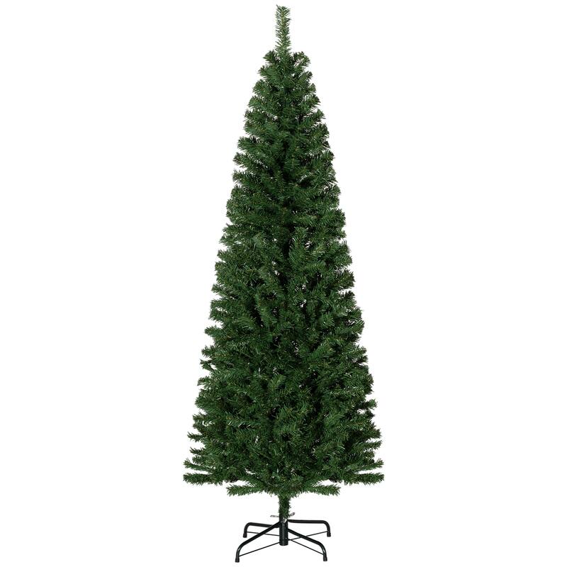 HOMCOM Unlit Slim Douglas Fir Tree - Realistic Branches, Green, Halloween Decor - Green
