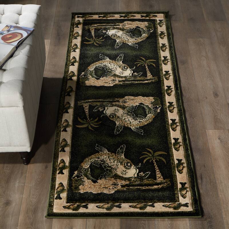 Wildlife Collection Dark Green Polypropylene Area Rug