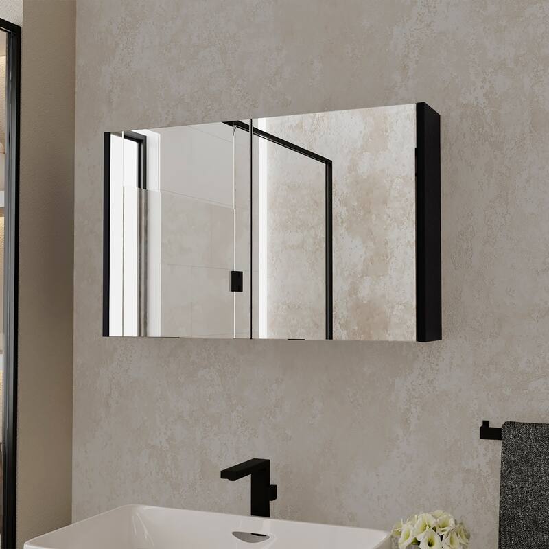 Mansfield Medicine Cabinet with Mirrored Doors, Spacious Shelves for Bathroom Storage,Compact and Functional Design - 31.5X5.6 in - Black + Engineered Wood