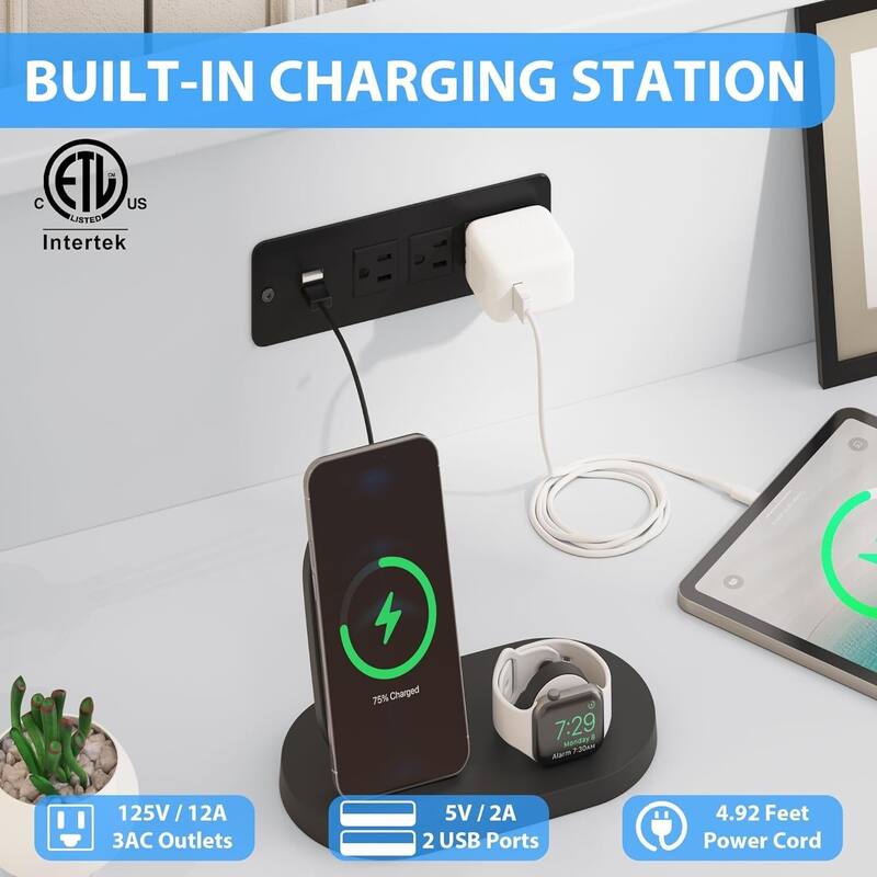 Takywep Black Dresser with LED Light for Bedroom 6 Drawer