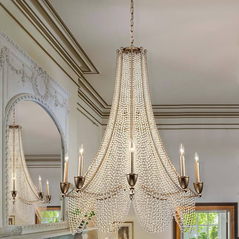 8 - Light Luxury Large Antique Unique / Statement Empire Chandelier with Crystal Accents - W 35.4"