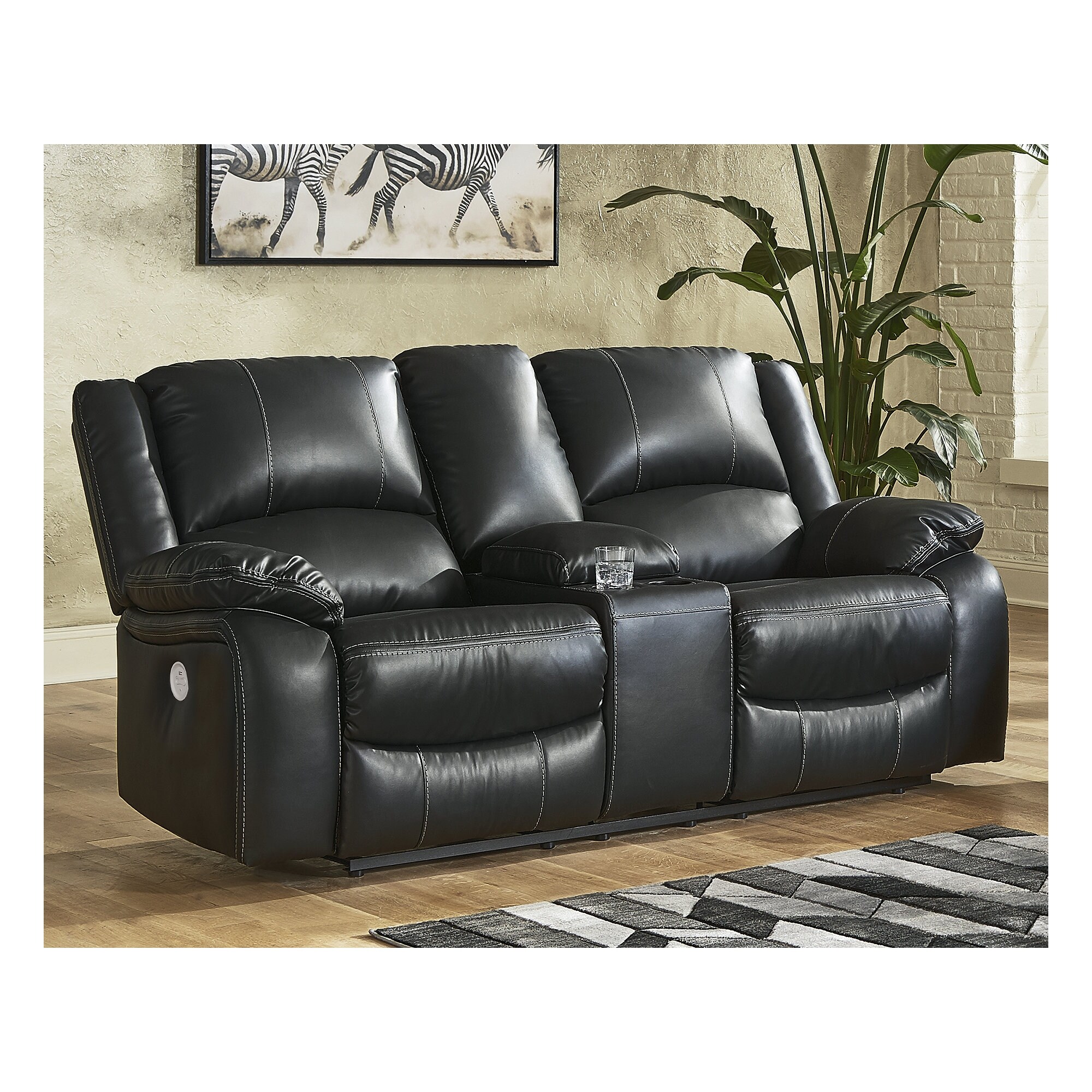 Calderwell Double Power Reclining Loveseat w Console Black 40