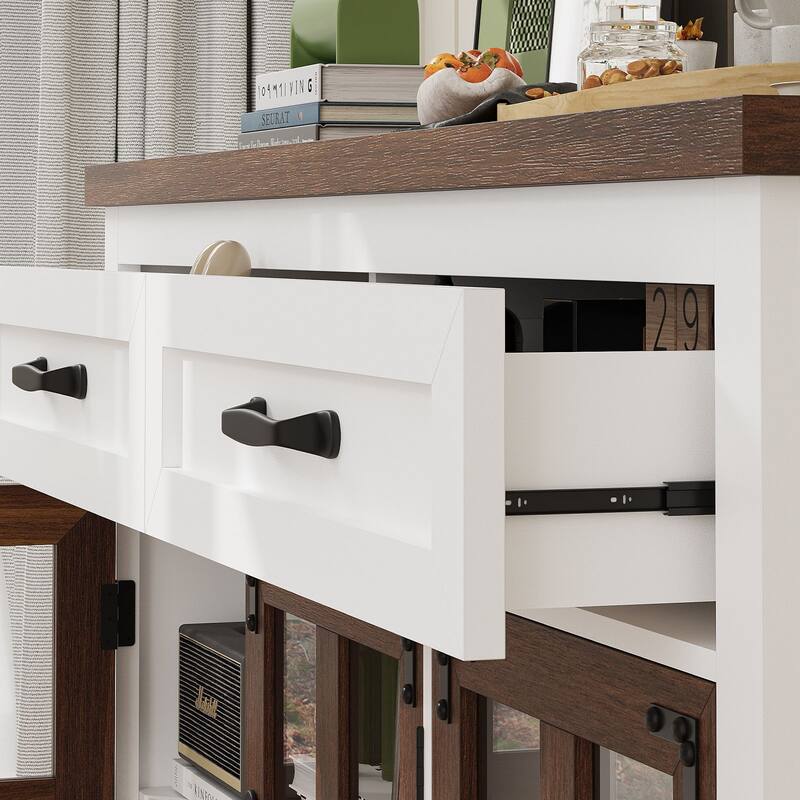 Gymojoy 53" Farmhouse Buffet Cabinet with Glass Doors, Modern Sideboard Storage Console for Kitchen, Dining Room, Living Room