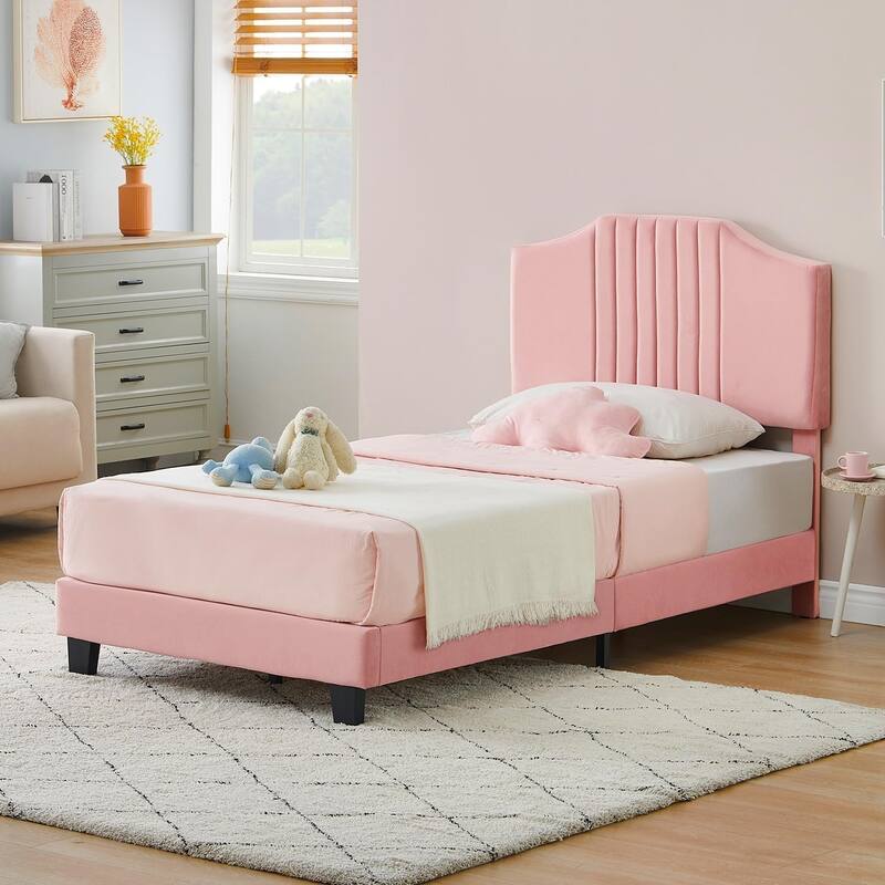 Twin Bed Frame for Kids, Upholstered Platform Bed Frame with Headboard