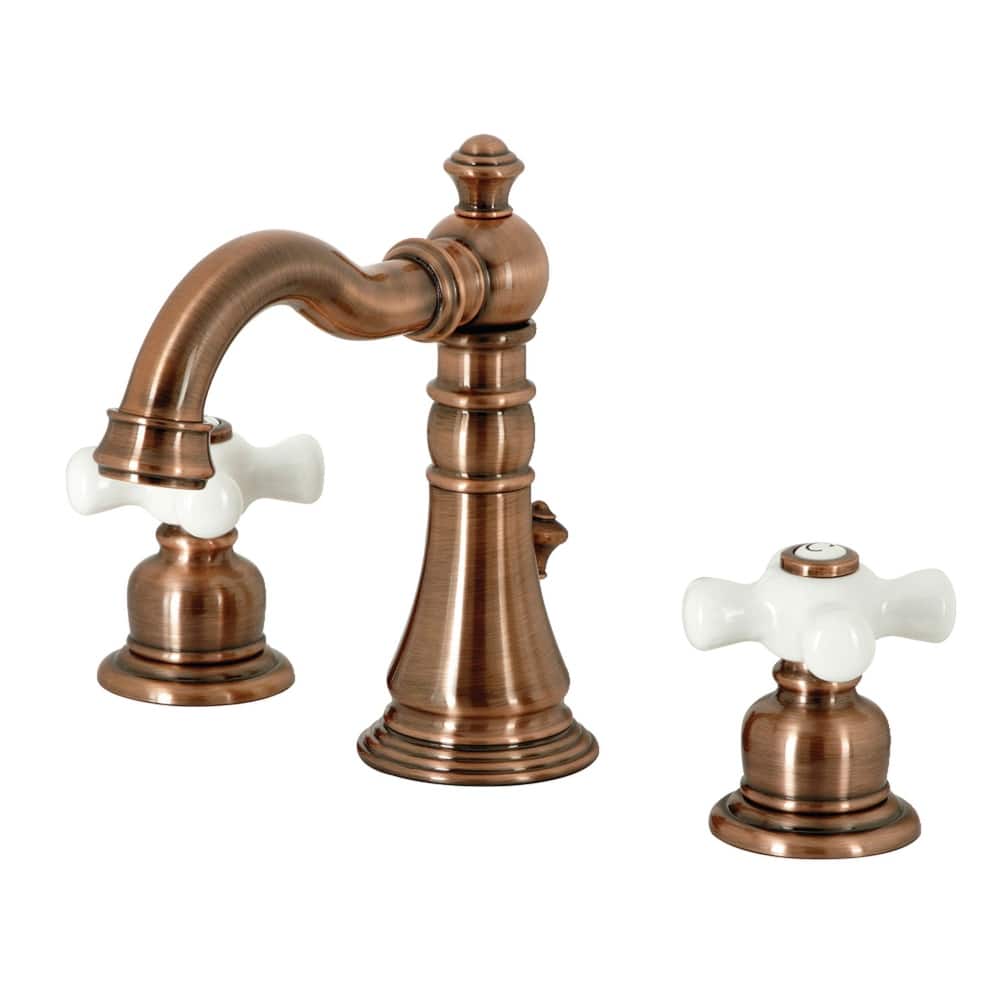 Kingston Brass American Classic Two-Handle 3-Hole Deck Mount Widespread Bathroom Faucet with Pop-Up Drain