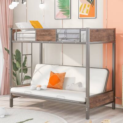 Ful Metal Bunk Bed/Twin-Over-Futon with Guardrails & Ladder