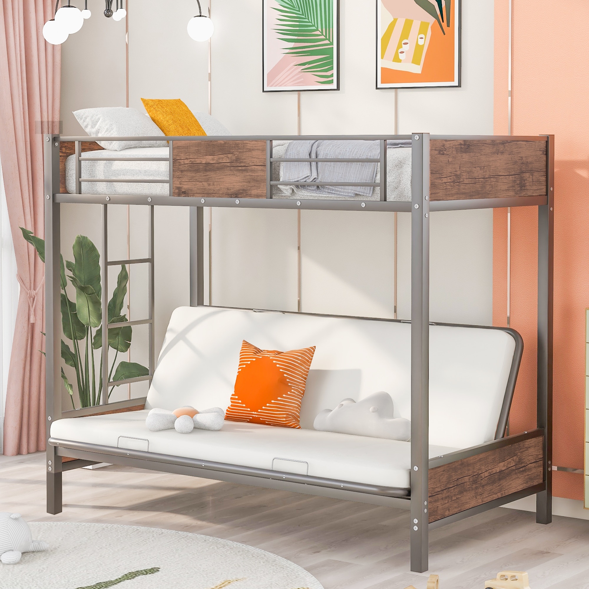 Metal bunk beds twin shop over full futon