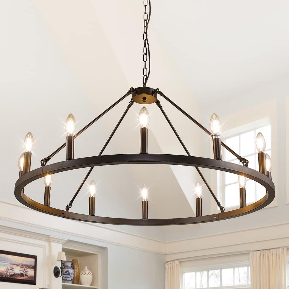 54-inch Round Wagon Wheel 24-light Chandelier
