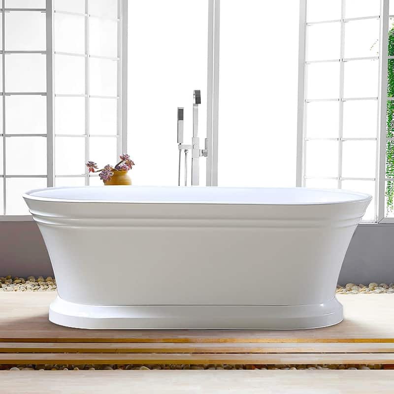 Vanity Art 59" Freestanding Acrylic Soaking Bathtub with Overflow & Pop-up Drain - 59/Soaking - White/Polished Chrome