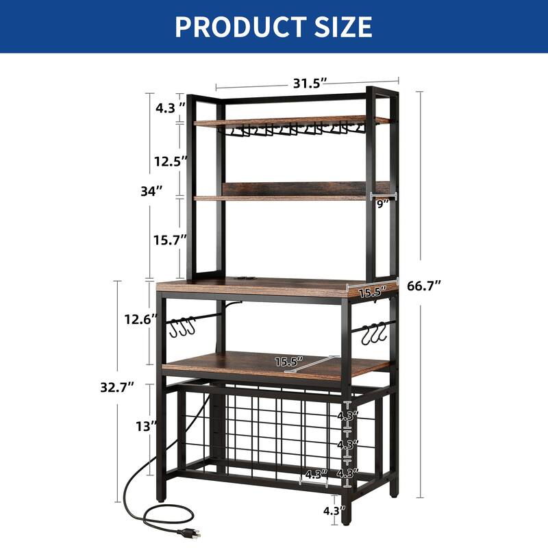 Moasis Large Bakers Rack with Power Outlets and Wine Rack