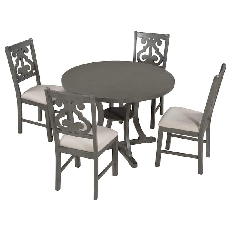 5-Piece Round Dining Set with 4 Fabric Chairs