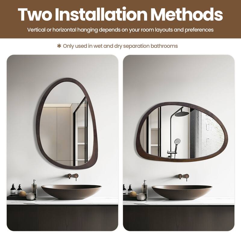 Retro Black Wooden Framed Wall Mirror Abstract Assymetrical Decor