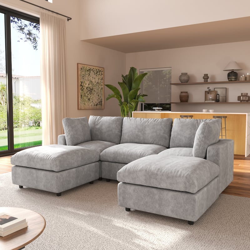 Modern Cloud Sectional Couches for Living Room Set, Chenille U-shaped Sofa Couch