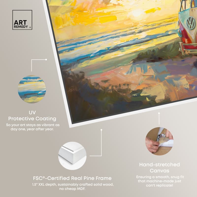 Art Remedy Memories At The Beach Framed Colorful Coastal 1 Piece Canvas Wall Art