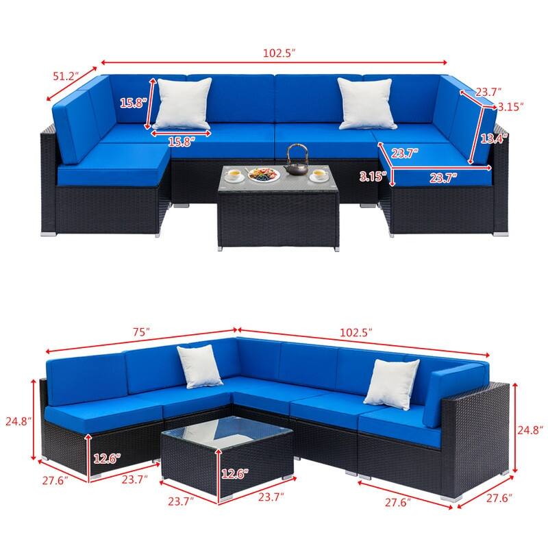 Karlhome 7-Piece Outdoor Patio Conversation Set Wicker Sectional Sofa Set
