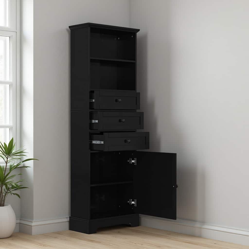67"H Tall Storage Cabinet with 3 Drawers and Adjustable Shelves for Bathroom, Study, Office, and Interior, MDF Board