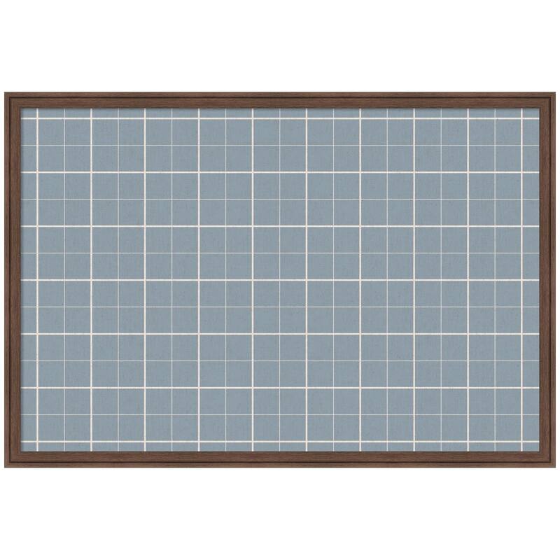 Kate and Laurel Framed Fabric Pinboard Light Blue Plaid Wall Organization - 38 x 26 - Brown