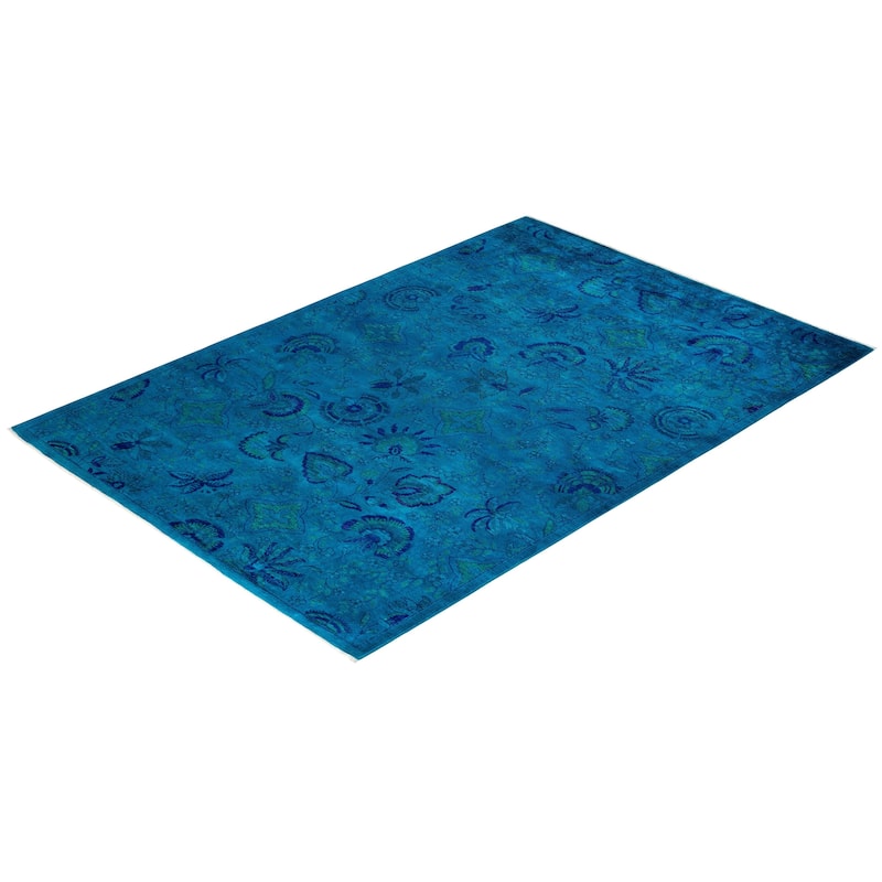 Vibrance, One-of-a-Kind Hand-Knotted Area Rug - Blue, 6' 0" x 9' 3" - 6' 0" x 9' 3"
