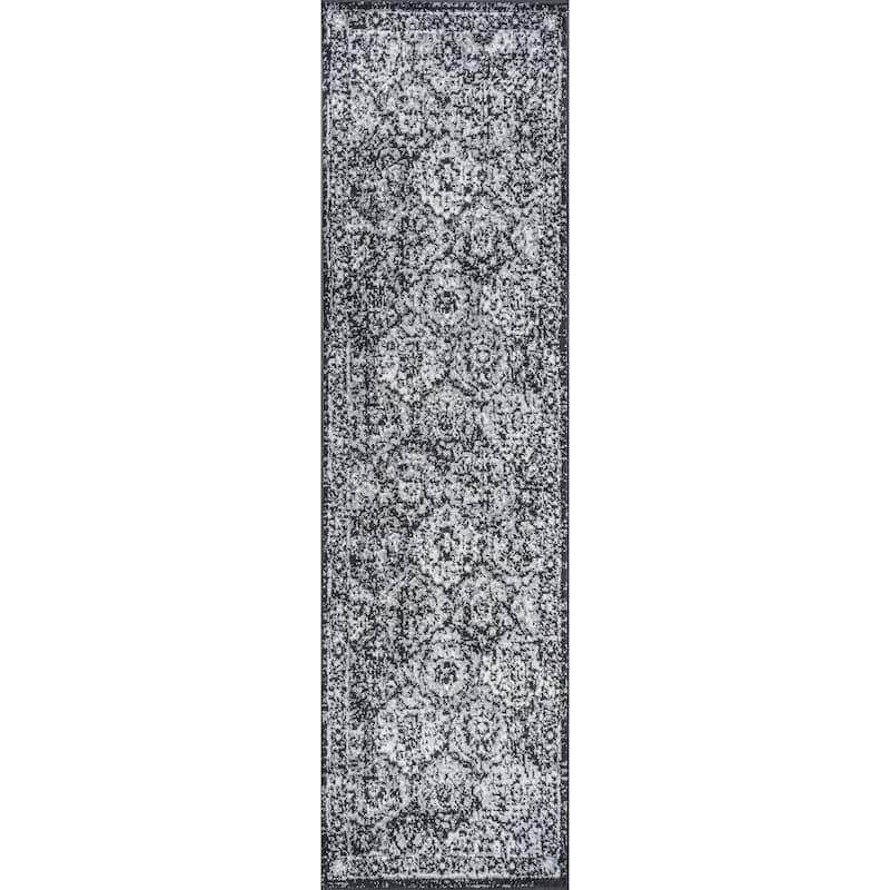 JONATHAN Y Minori Persian Boho Vintage Trellis Area Rug - 2 X 8 - Black/Ivory