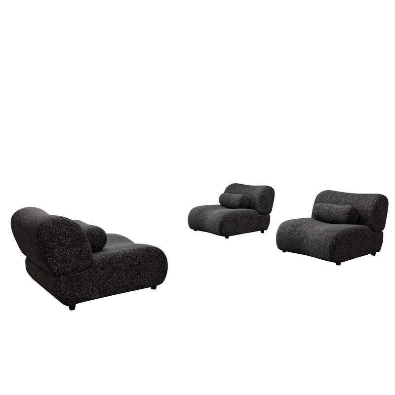 Chenille Modular 3-Seater Sectional Sofa Set with Cylindrical Pillows and Curved Design